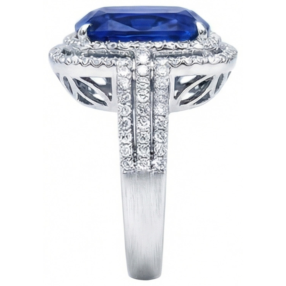 4.50 ct Kissen Ceylon blauer Saphir und runder Aus der Erde Abgebauter Natürlicher Diamant-Verlobungsring