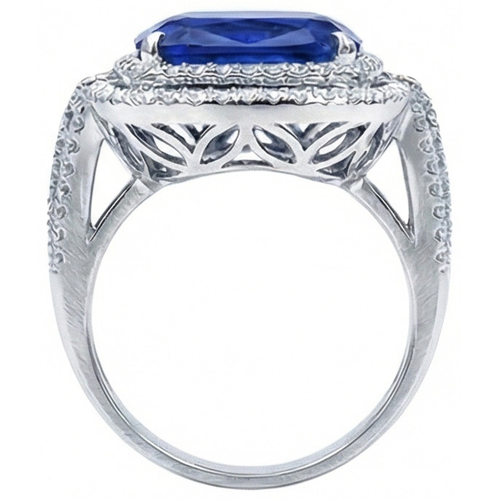 4.50 ct Kissen Ceylon blauer Saphir und runder Aus der Erde Abgebauter Natürlicher Diamant-Verlobungsring