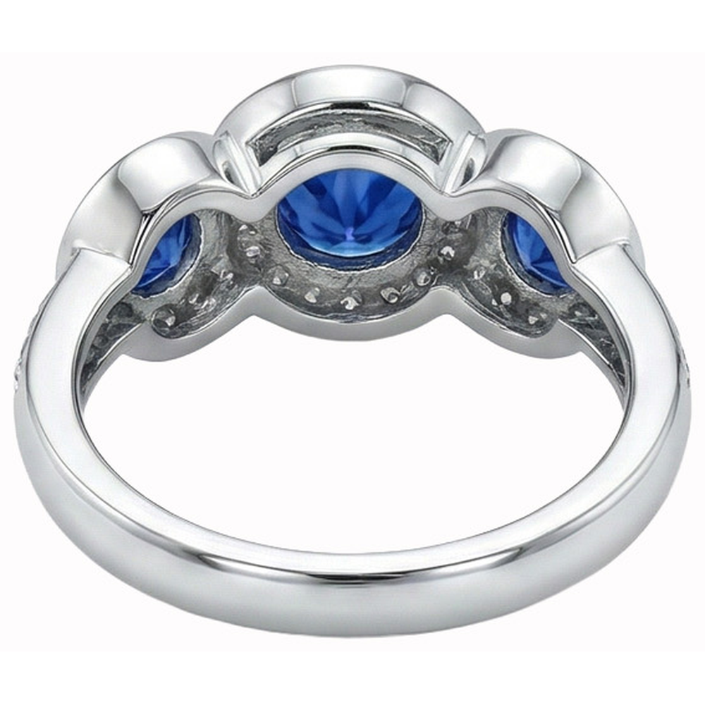 4.51 Karat Ceylon Saphir Aus der Erde Abgebauter Natürlicher Diamanten Weißgold 3 Steine Stil Ring