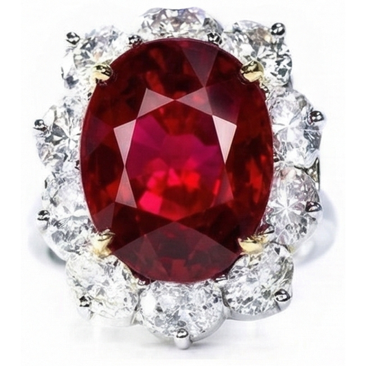 4.55 Karat Rubin Und Aus der Erde Abgebauter Natürlicher Diamant Ring Damen Schmuck Gold 14K