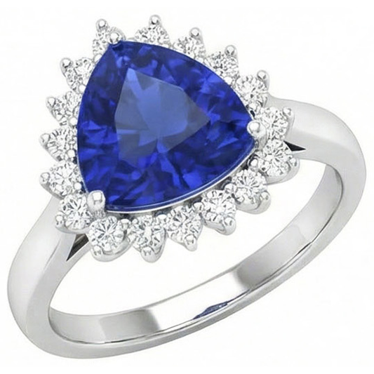 4.60 Karat Billionen Ceylon Saphir Ring mit runden Aus der Erde Abgebauter Natürlicher Diamanten Weißgold 14K