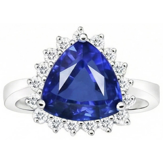 4.60 Karat Billionen Ceylon Saphir Ring mit runden Aus der Erde Abgebauter Natürlicher Diamanten Weißgold 14K
