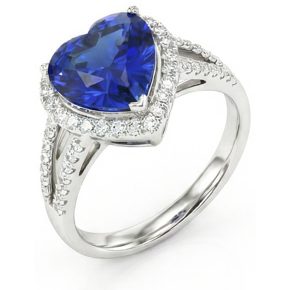 4.60 ct Ceylon Blue Saphir Aus der Erde Abgebauter Natürlicher Diamanten Ring Weißgold 14K