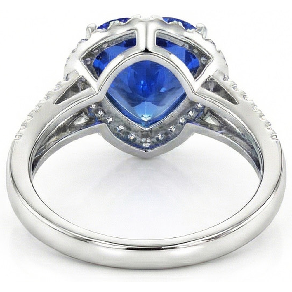 4.60 ct Ceylon Blue Saphir Aus der Erde Abgebauter Natürlicher Diamanten Ring Weißgold 14K