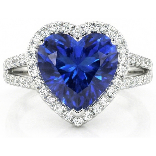 4.60 ct Ceylon Blue Saphir Aus der Erde Abgebauter Natürlicher Diamanten Ring Weißgold 14K