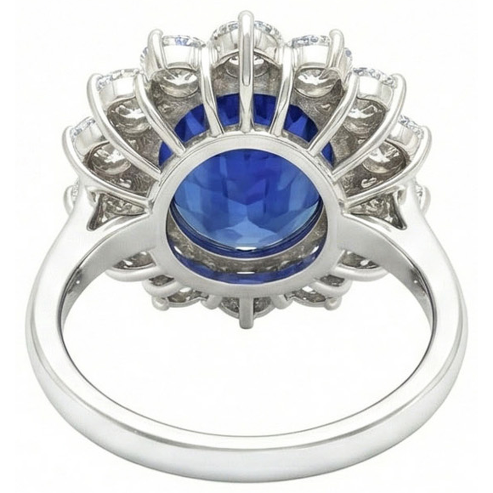 4.60 ct srilankischer Saphir und Aus der Erde Abgebauter Natürlicher Diamanten Ring 14K Weißgold