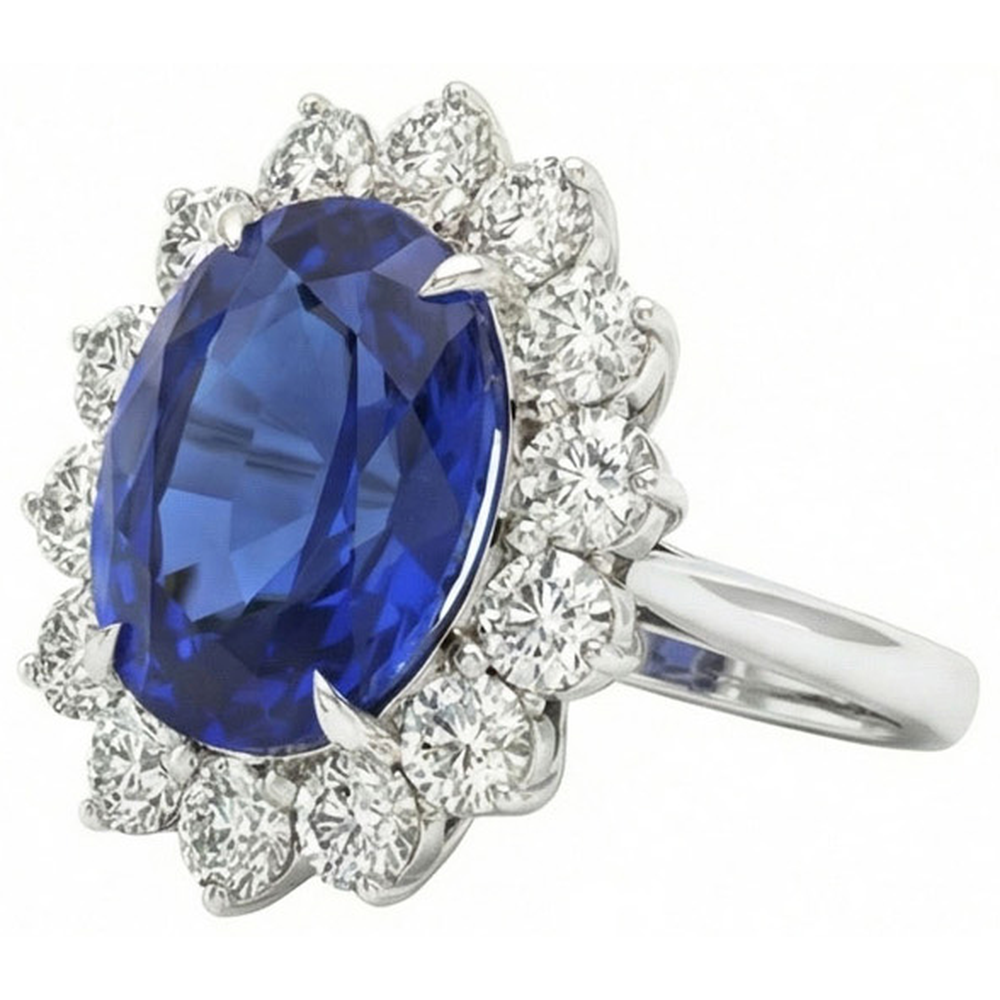 4.60 ct srilankischer Saphir und Aus der Erde Abgebauter Natürlicher Diamanten Ring 14K Weißgold