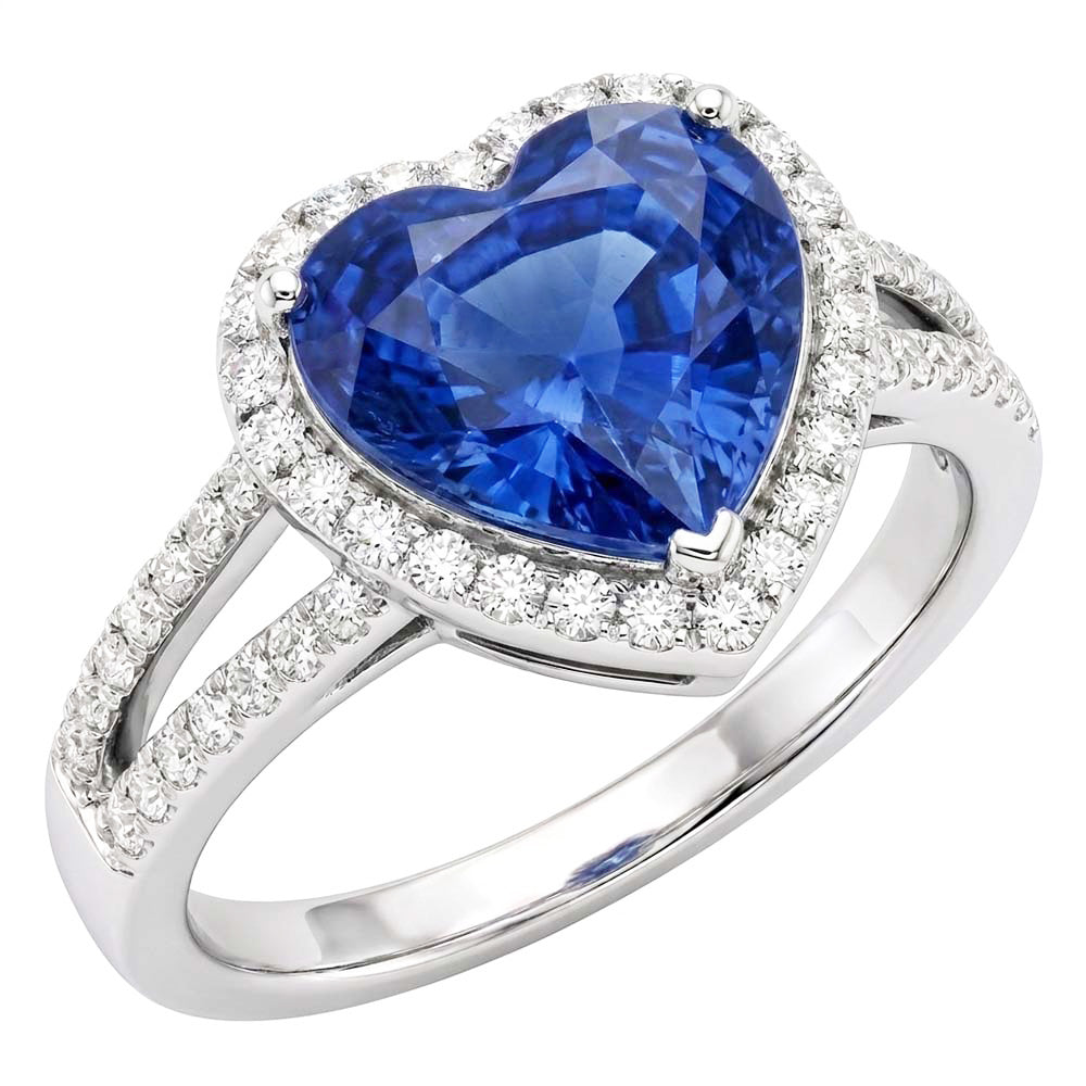 4.75 Karat Ceylon Saphir und Aus der Erde Abgebauter Natürlicher Diamanten Ring Weißgold 14K