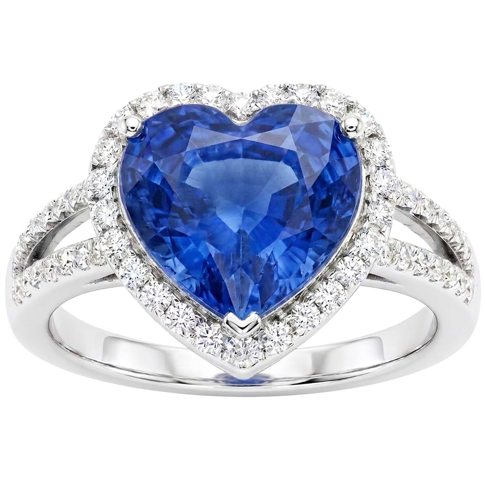 4.75 Karat Ceylon Saphir und Aus der Erde Abgebauter Natürlicher Diamanten Ring Weißgold 14K