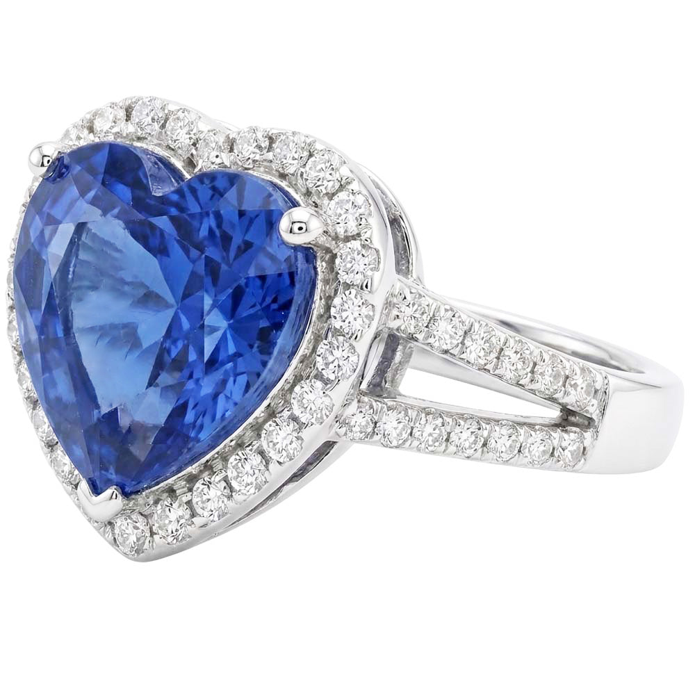 4.75 Karat Ceylon Saphir und Aus der Erde Abgebauter Natürlicher Diamanten Ring Weißgold 14K