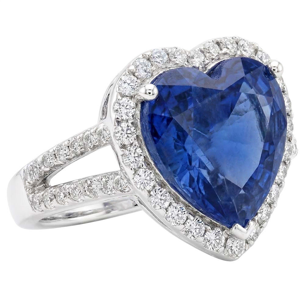 4.75 Karat Ceylon Saphir und Aus der Erde Abgebauter Natürlicher Diamanten Ring Weißgold 14K