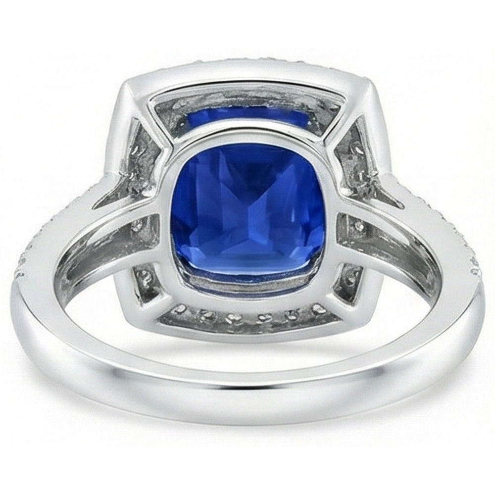 4.75 Karat Kissen und runder Saphir- und Aus der Erde Abgebauter Natürlicher Diamant-Jubiläumsring