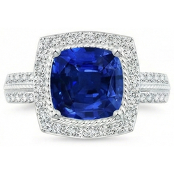4.75 Karat Kissen und runder Saphir- und Aus der Erde Abgebauter Natürlicher Diamant-Jubiläumsring