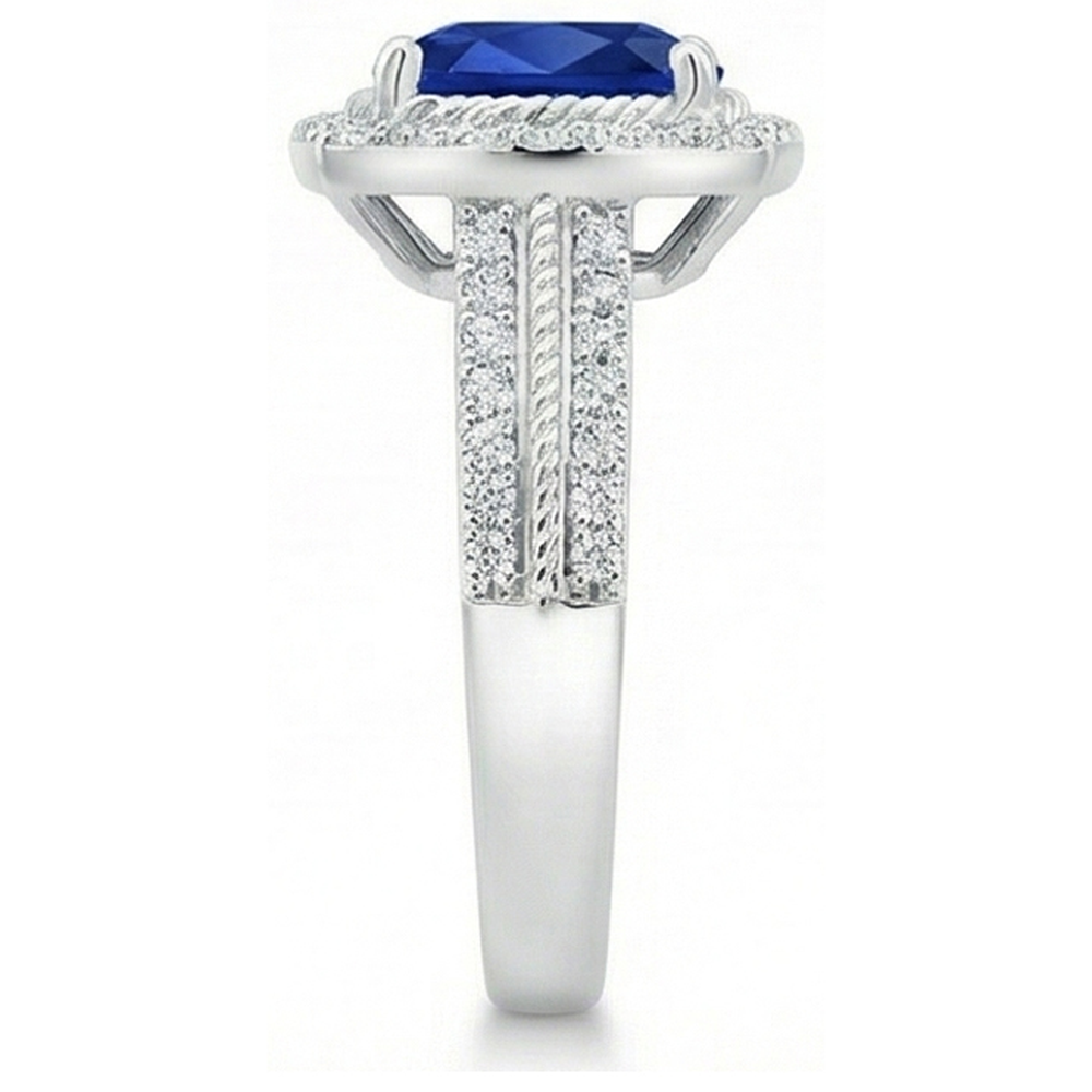 4.75 Karat Kissen und runder Saphir- und Aus der Erde Abgebauter Natürlicher Diamant-Jubiläumsring
