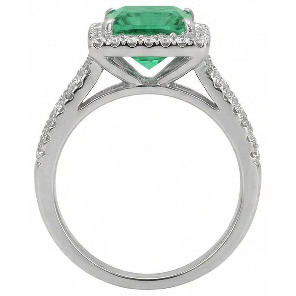 4.75 ct. Prinzessinnenschnitt Grüner Smaragd Aus der Erde Abgebauter Natürlicher Diamant Ring WG 14K Schmuck