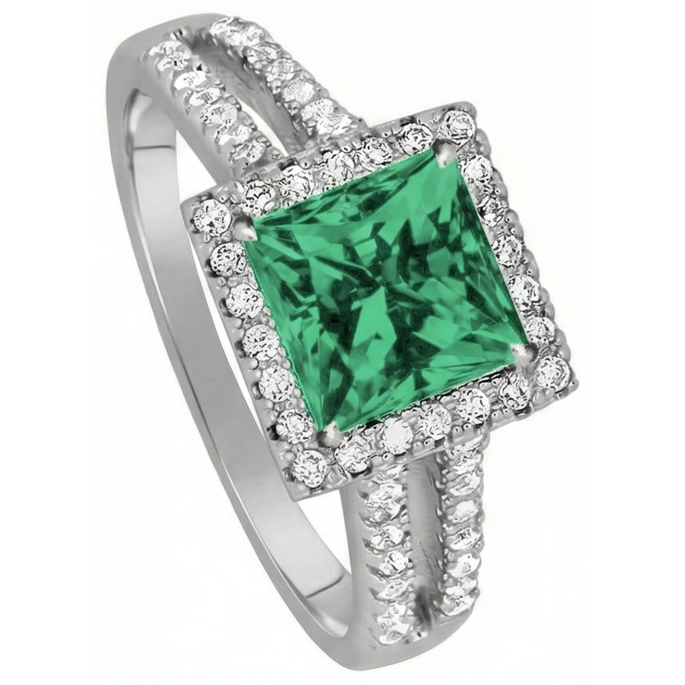 4.75 ct. Prinzessinnenschnitt Grüner Smaragd Aus der Erde Abgebauter Natürlicher Diamant Ring WG 14K Schmuck