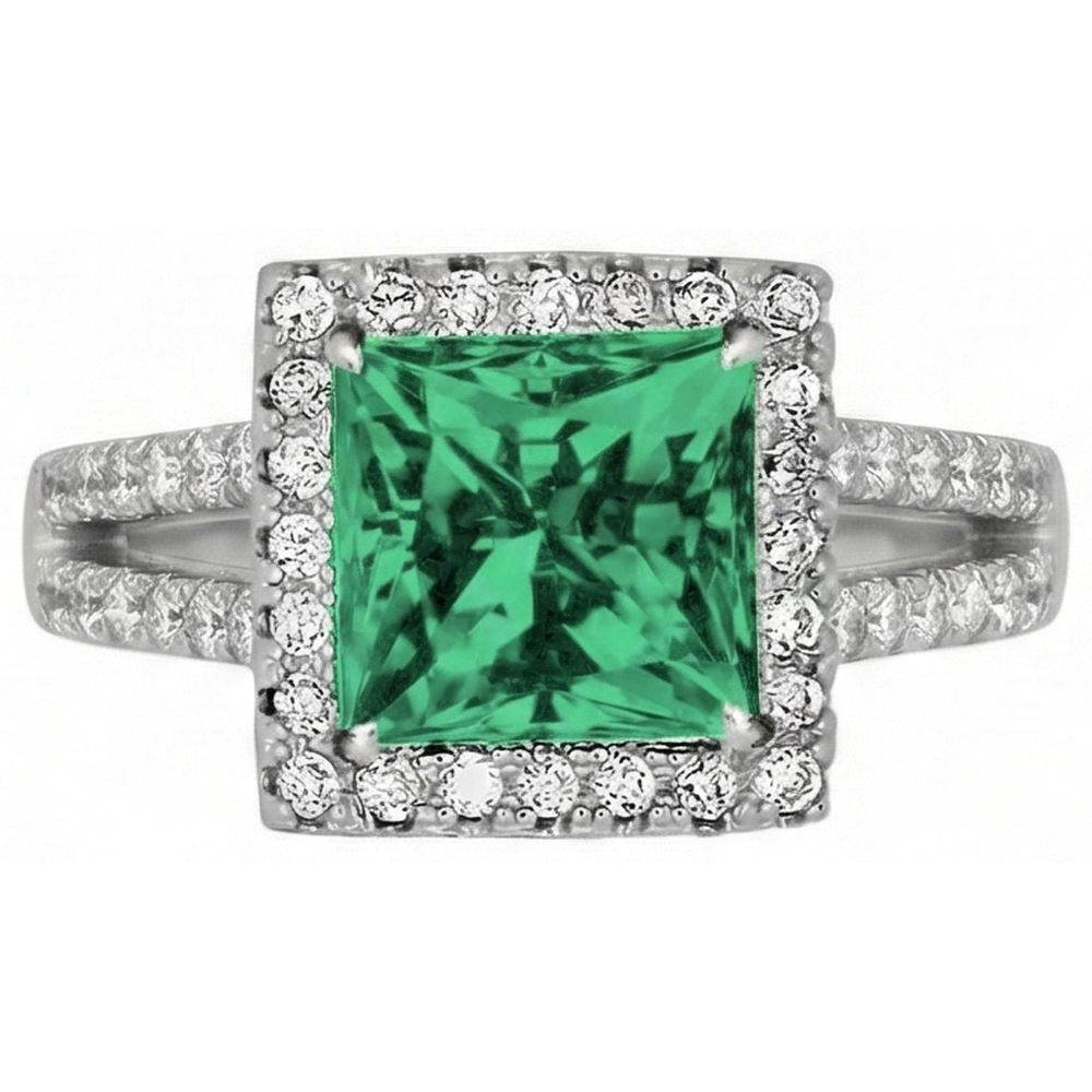 4.75 ct. Prinzessinnenschnitt Grüner Smaragd Aus der Erde Abgebauter Natürlicher Diamant Ring WG 14K Schmuck