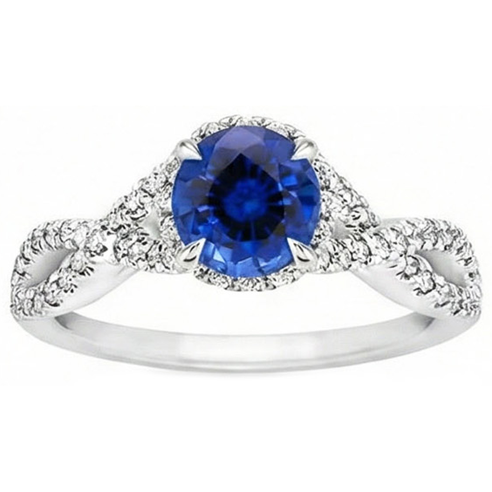 4.85 ct Sri Lanka Blauer Saphir Halo Aus der Erde Abgebauter Natürlicher Diamanten Ring Weißgold