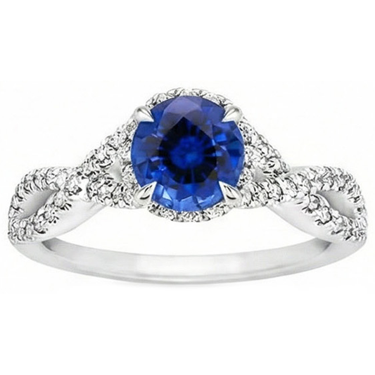 4.85 ct Sri Lanka Blauer Saphir Halo Aus der Erde Abgebauter Natürlicher Diamanten Ring Weißgold