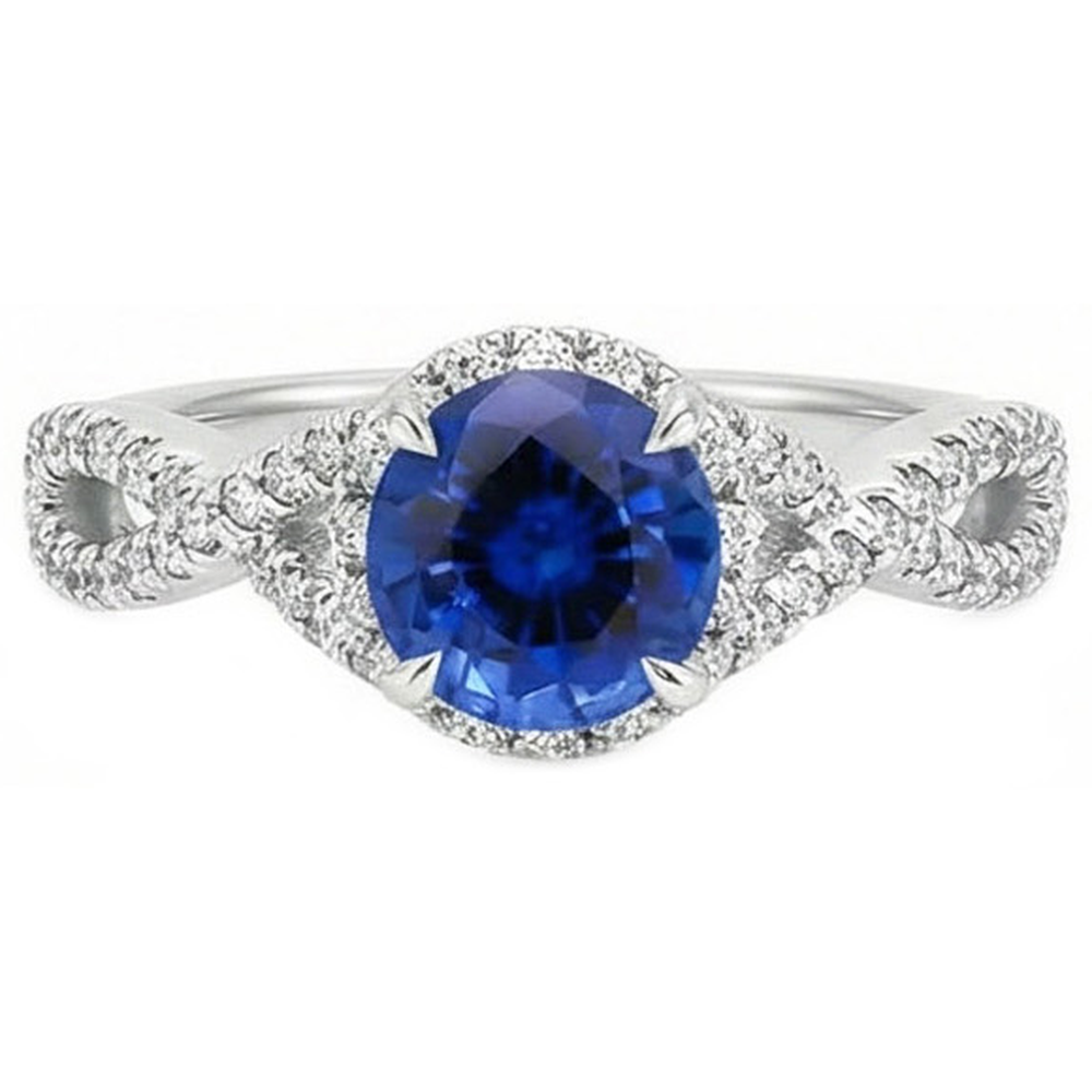 4.85 ct Sri Lanka Blauer Saphir Halo Aus der Erde Abgebauter Natürlicher Diamanten Ring Weißgold
