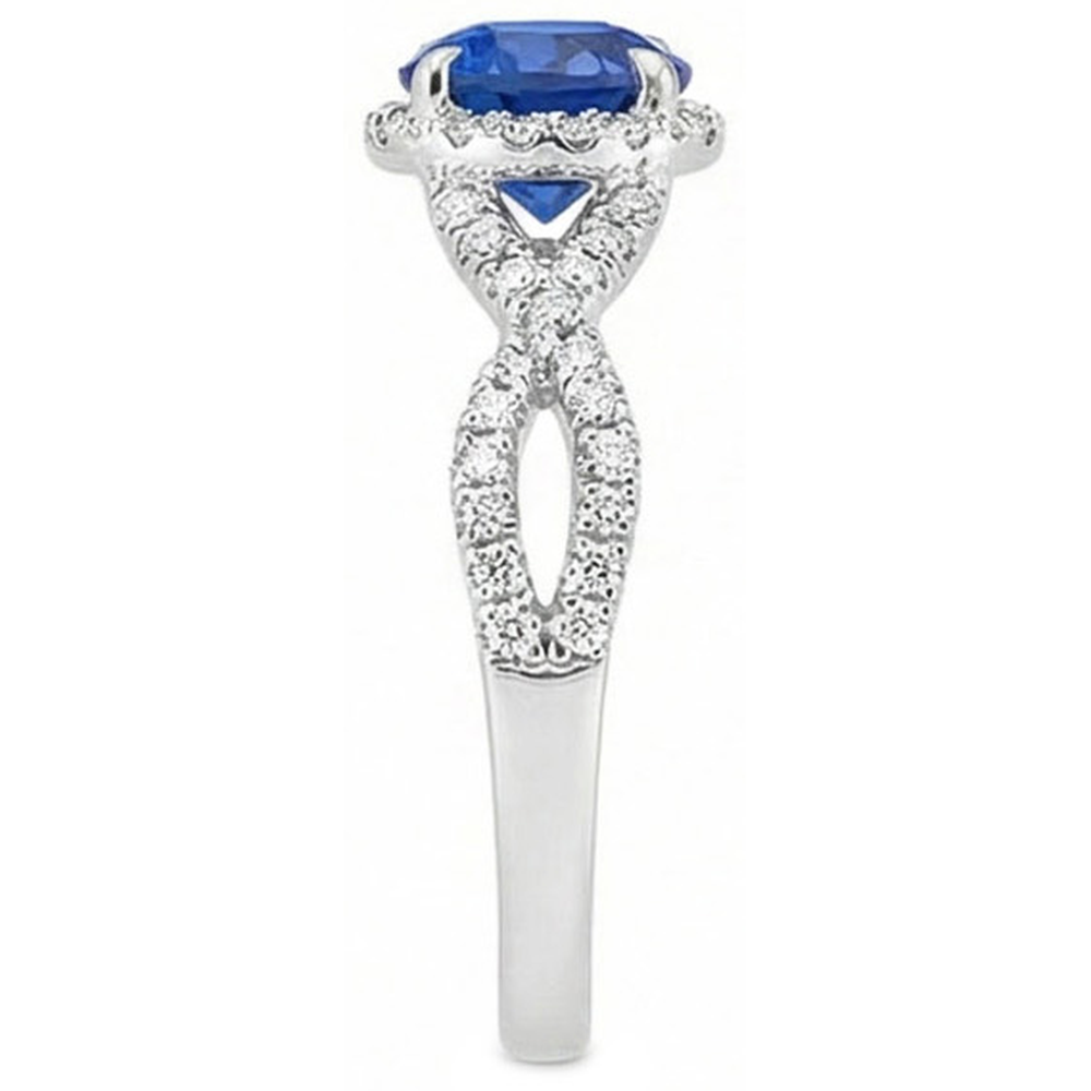 4.85 ct Sri Lanka Blauer Saphir Halo Aus der Erde Abgebauter Natürlicher Diamanten Ring Weißgold