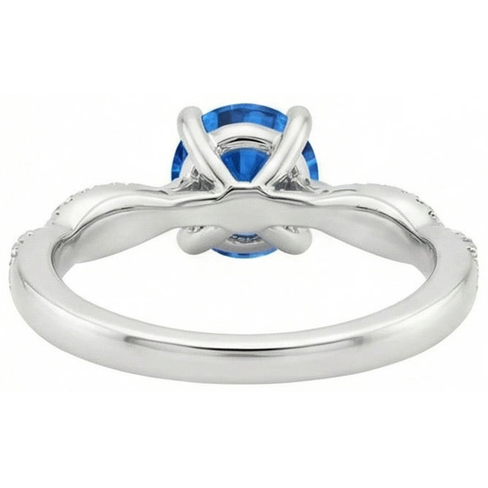 4.90 ct Runder Ceylon Saphir Aus der Erde Abgebauter Natürlicher Diamanten Ring Weißgold 14K