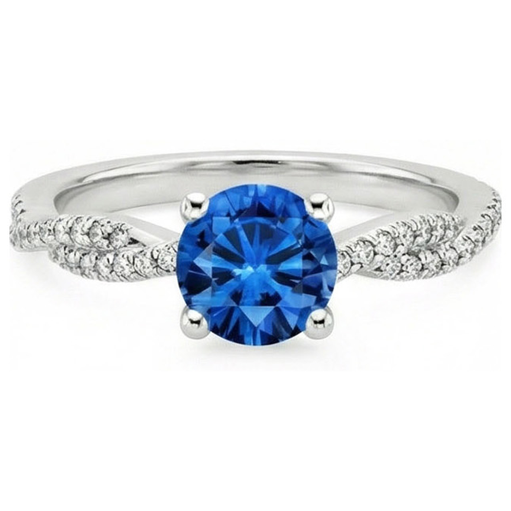 4.90 ct Runder Ceylon Saphir Aus der Erde Abgebauter Natürlicher Diamanten Ring Weißgold 14K