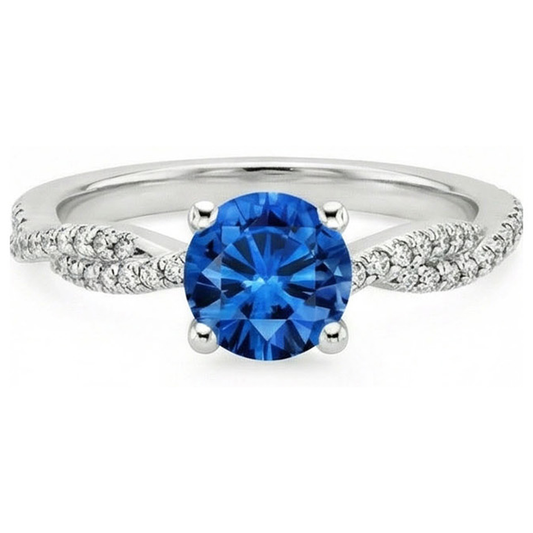 4.90 ct Runder Ceylon Saphir Aus der Erde Abgebauter Natürlicher Diamanten Ring Weißgold 14K