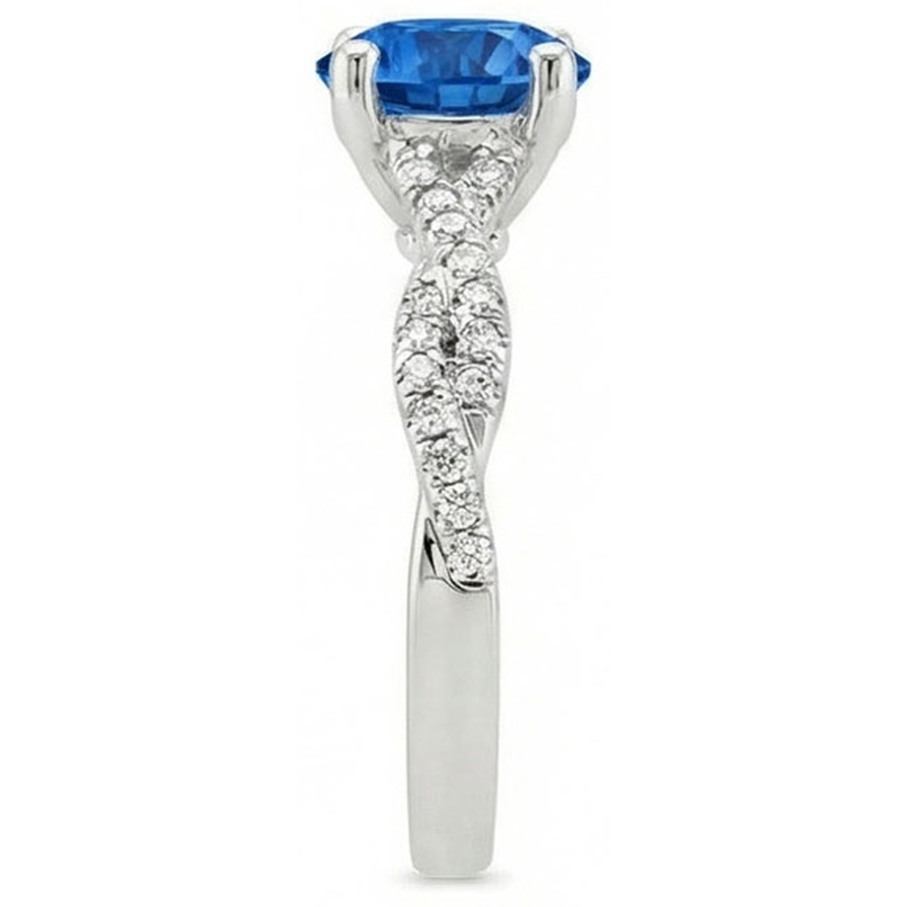 4.90 ct Runder Ceylon Saphir Aus der Erde Abgebauter Natürlicher Diamanten Ring Weißgold 14K