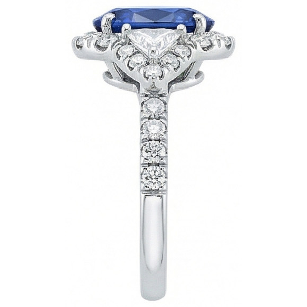 4 Karat Ceylon Saphir und Aus der Erde Abgebauter Natürlicher Diamanten Ring Weißgold 14K