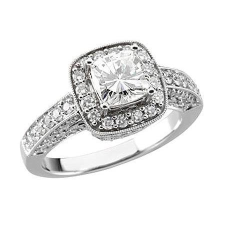 4 Karat Cushion Center Halo Echt Diamant Ring im antiken Stil mit Akzenten