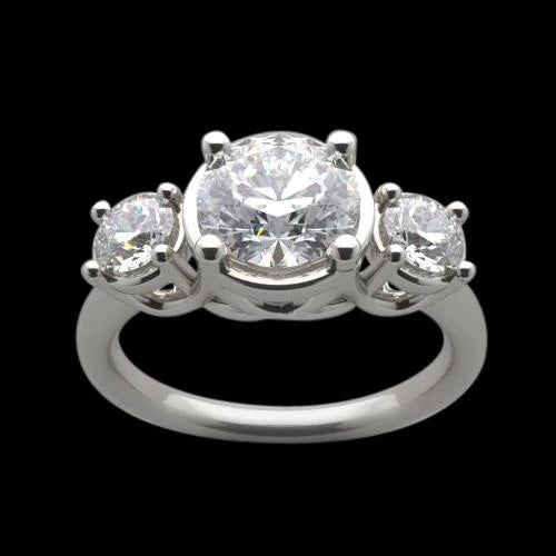 4 Karat Lucida-Echt-Diamant-Drei-Steine-Ring-Verlobungs-Weißgoldschmuck