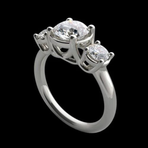 4 Karat Lucida-Echt-Diamant-Drei-Steine-Ring-Verlobungs-Weißgoldschmuck