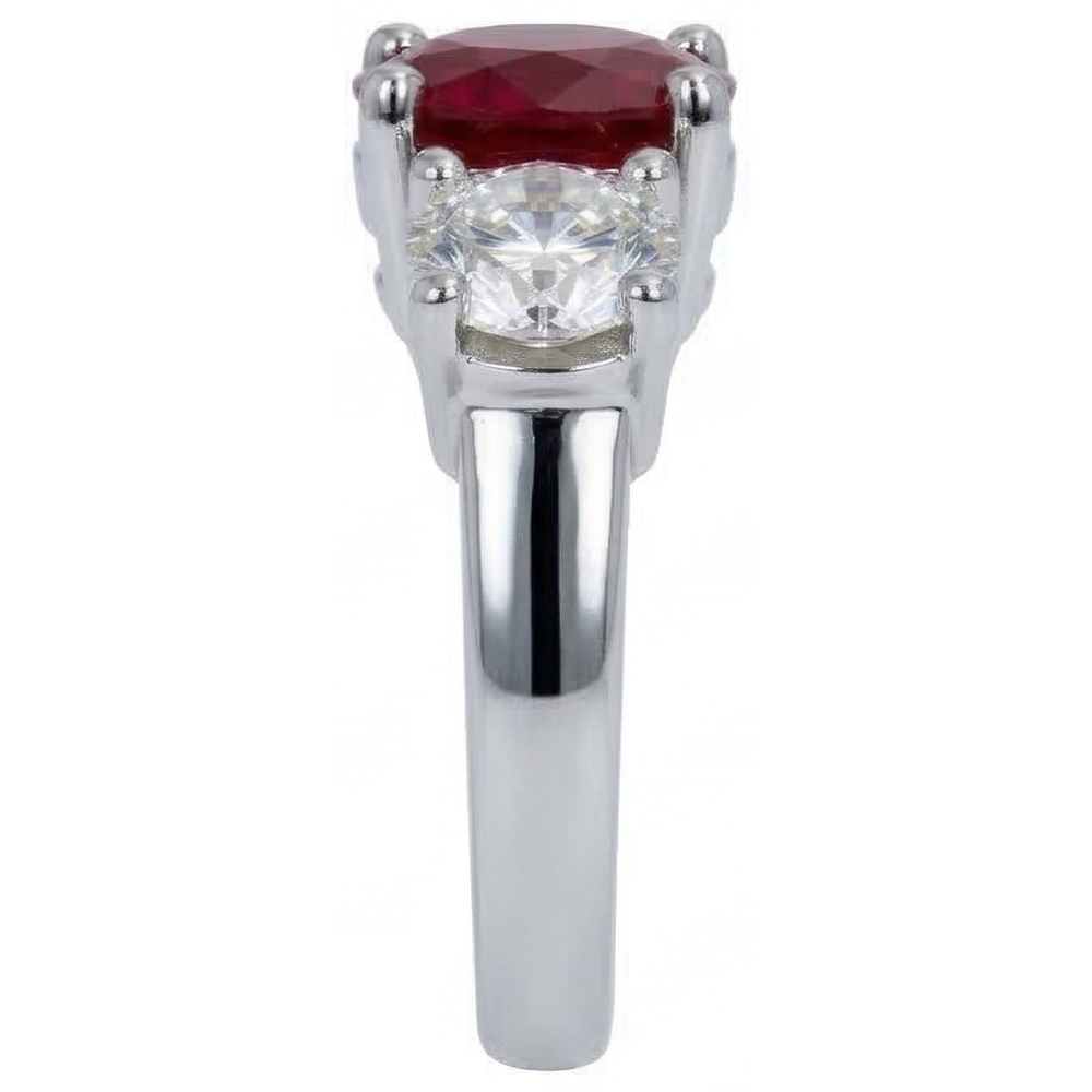 4 Karat Rubin und runder Aus der Erde Abgebauter Natürlicher Diamant 3 Stein Ring Weißgold Damenschmuck