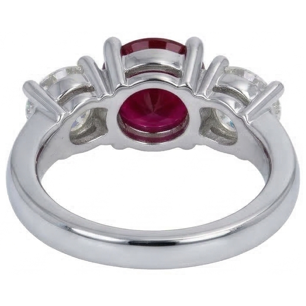 4 Karat Rubin und runder Aus der Erde Abgebauter Natürlicher Diamant 3 Stein Ring Weißgold Damenschmuck
