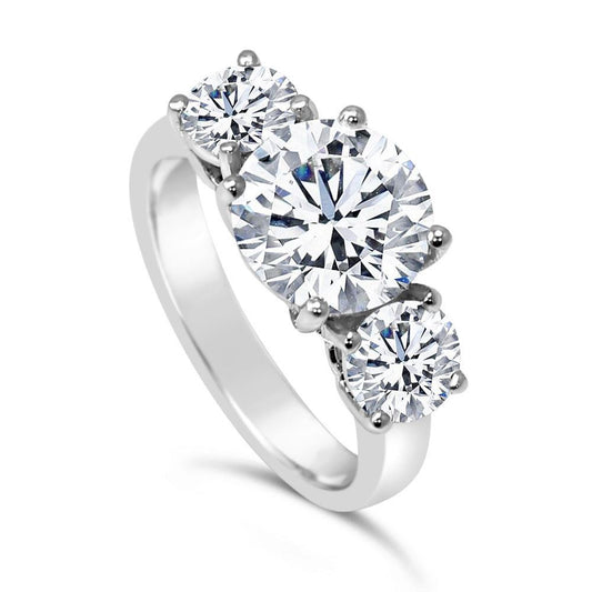 4 Karat Rundschliff-Drei-Stein- Echt Diamant-Verlobungsring aus echtem Weißgold