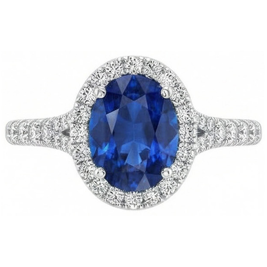 4 Karat Sri Lanka Saphir Aus der Erde Abgebauter Natürlicher Diamanten Ring Krappenset Weißgold 14K