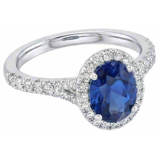 4 Karat Sri Lanka Saphir Aus der Erde Abgebauter Natürlicher Diamanten Ring Krappenset Weißgold 14K