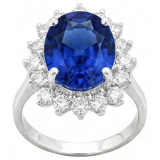 4 Karat Sri Lanka Saphir Runde Aus der Erde Abgebauter Natürlicher Diamanten Verlobungsring Gold 14K