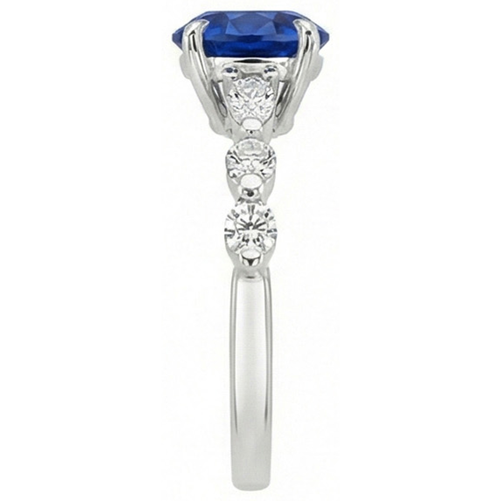 4 Karat Verlobungsring Rund Ceylon Saphir & Aus der Erde Abgebauter Natürlicher Diamant Marquise Gold