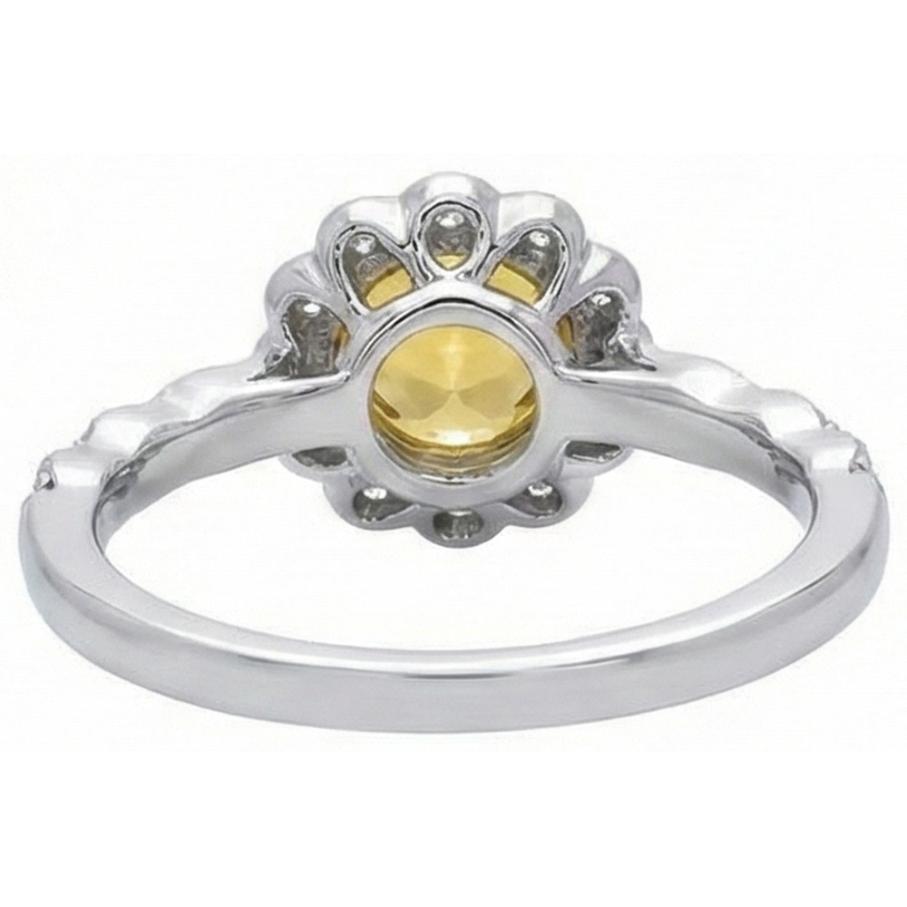 4 Kt Gelber Saphir Und Aus der Erde Abgebauter Natürlicher Diamanten Ring Weißgold 14K