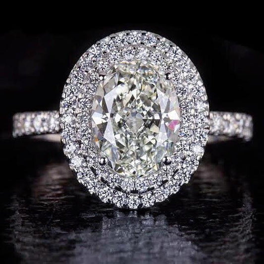 4 Kt Oval Echt Diamant Doppel Halo Ring Weißgold Schmuck