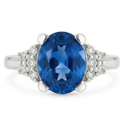 4 Kt. Sri Lanka Blauer Saphir-Aus der Erde Abgebauter Natürlicher Diamant-Ring Weißgold 14K