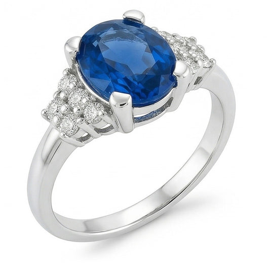 4 Kt. Sri Lanka Blauer Saphir-Aus der Erde Abgebauter Natürlicher Diamant-Ring Weißgold 14K