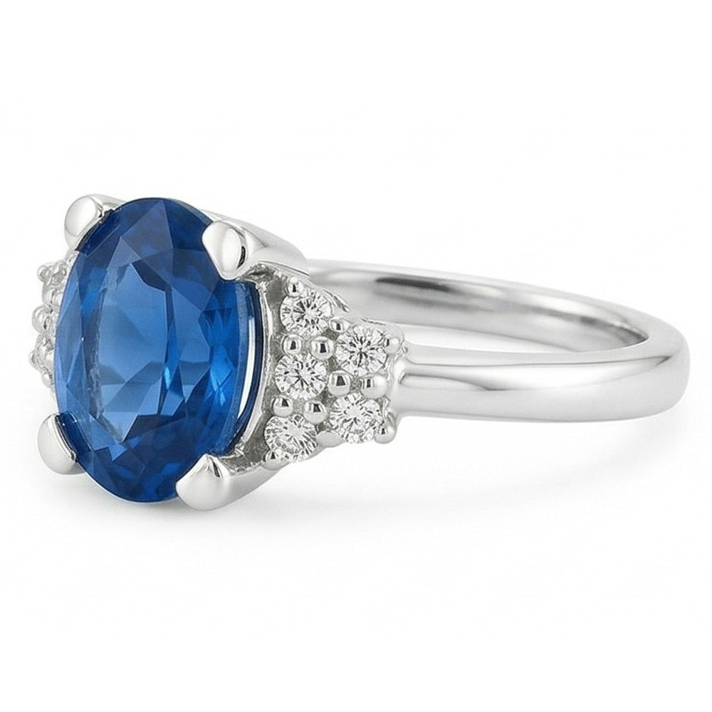 4 Kt. Sri Lanka Blauer Saphir-Aus der Erde Abgebauter Natürlicher Diamant-Ring Weißgold 14K