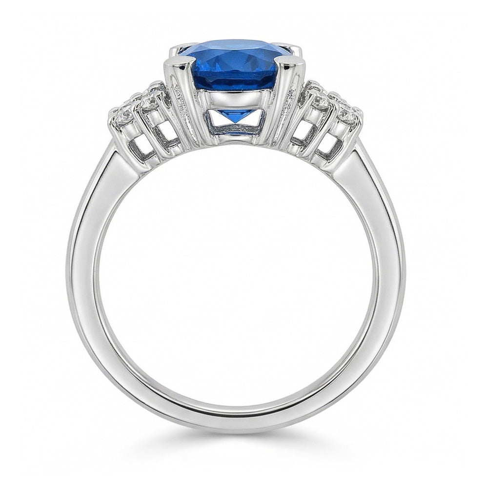 4 Kt. Sri Lanka Blauer Saphir-Aus der Erde Abgebauter Natürlicher Diamant-Ring Weißgold 14K