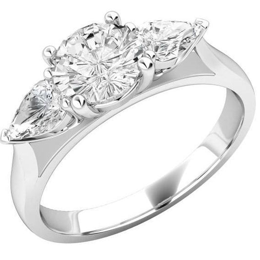 4 Kt. Runder und Birnenschliff Echt Diamant 3 Steine Ehering Neu