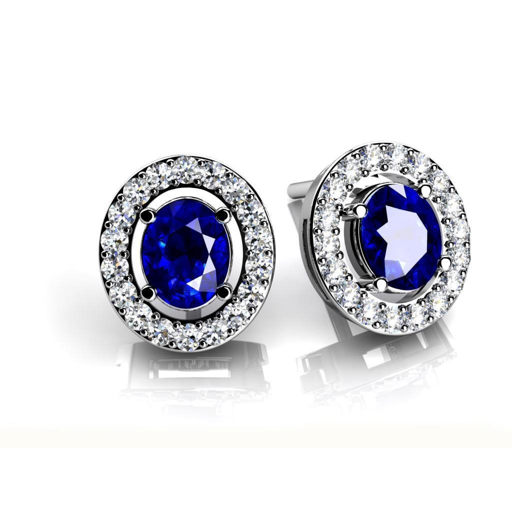 Kornblumenblauer Saphir Gemstone Earring 1-Karat 14K Weißgold – Hauptansicht