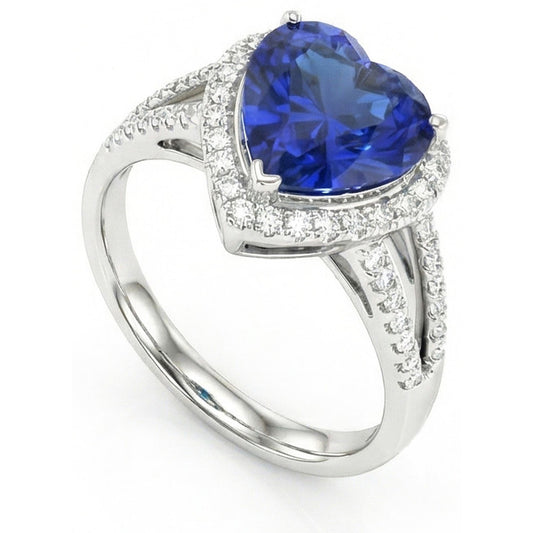 4.60 ct Ceylon Blue Saphir Aus der Erde Abgebauter Natürlicher Diamanten Ring Weißgold 14K