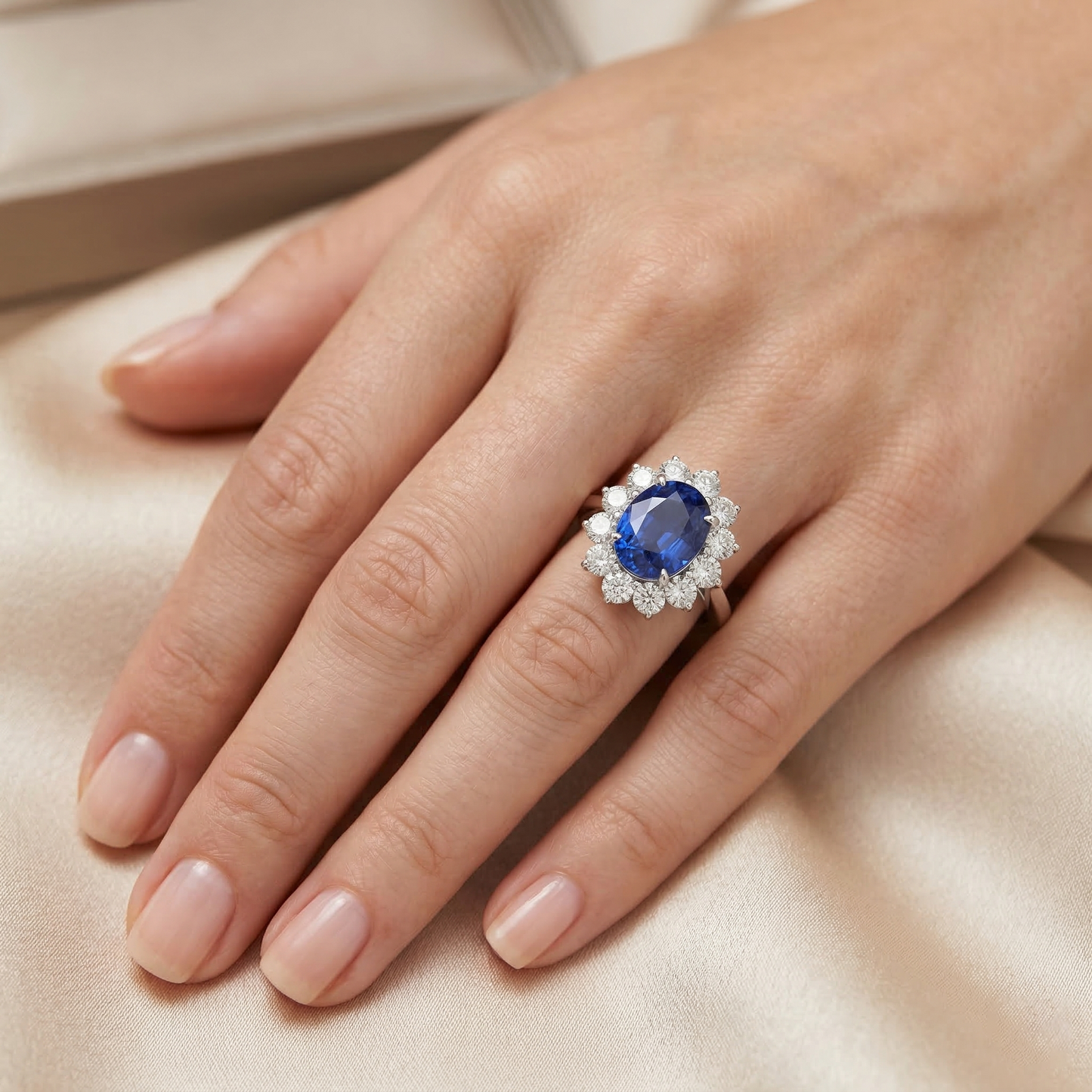 4.60 ct srilankischer Saphir und Aus der Erde Abgebauter Natürlicher Diamanten Ring 14K Weißgold